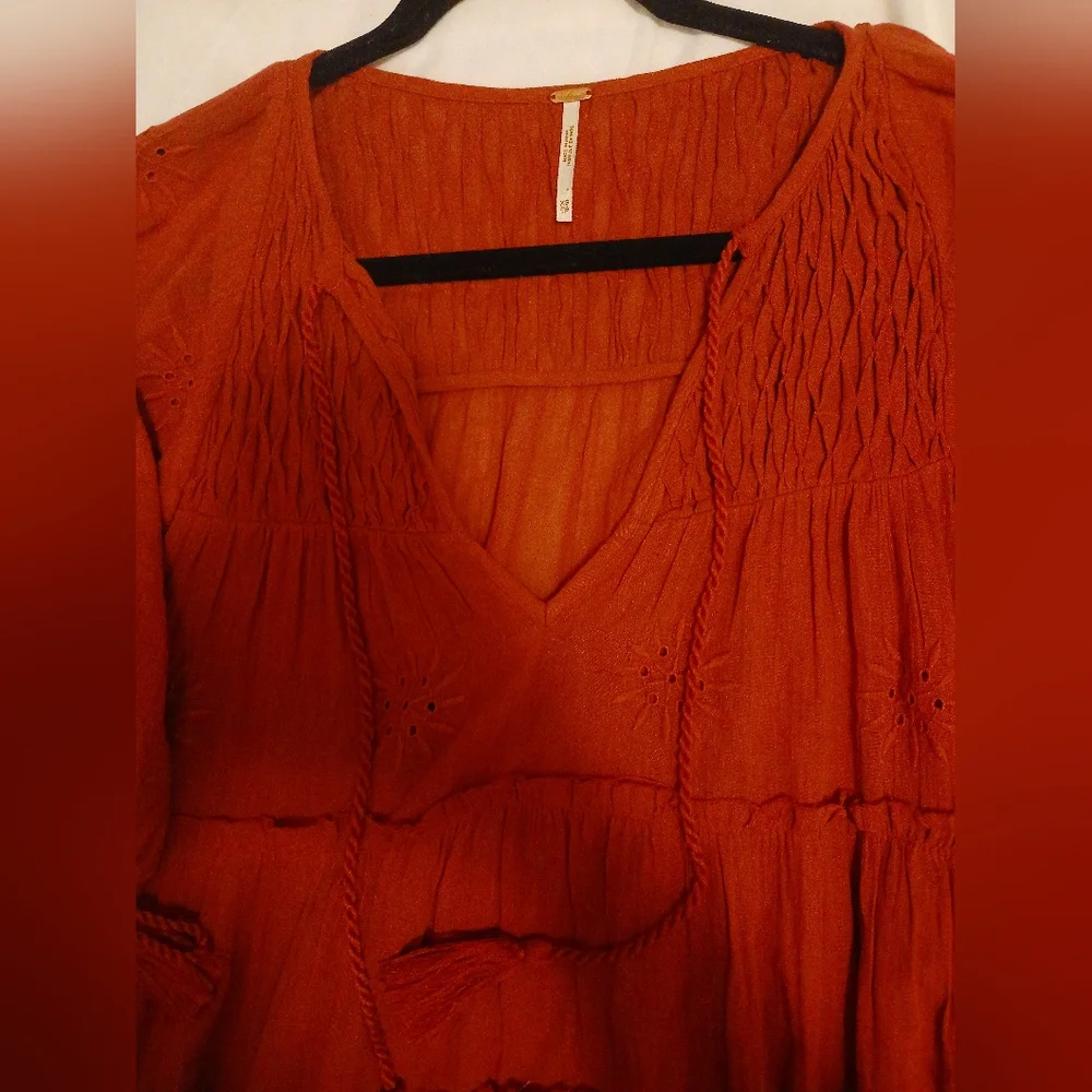 Free People Embroidery Celestial Skies Midi Dress W/Tassels In Burgundy XS - Picture 6 of 9